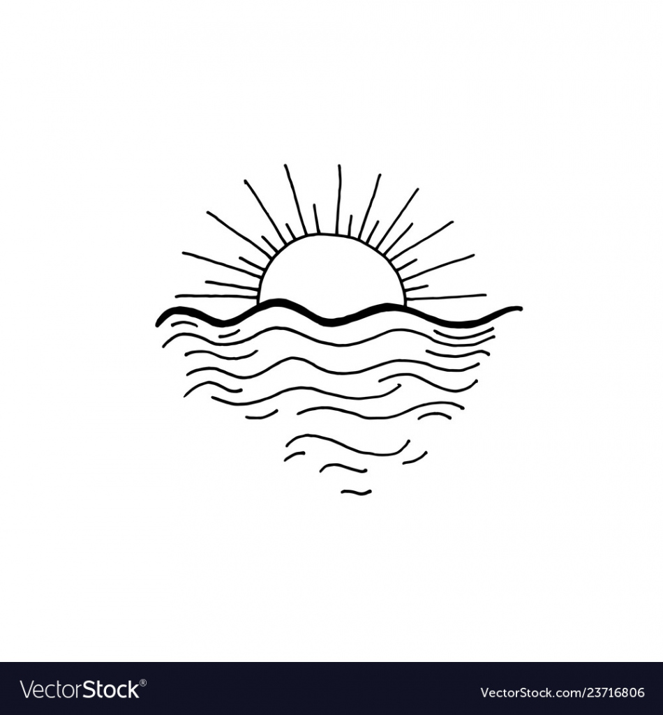 Sunset in the ocean sketch drawing icon Royalty Free Vector