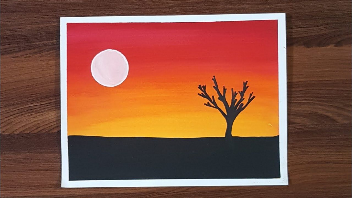 SUNSET Scenery  Easy drawing for beginners using Poster Colors