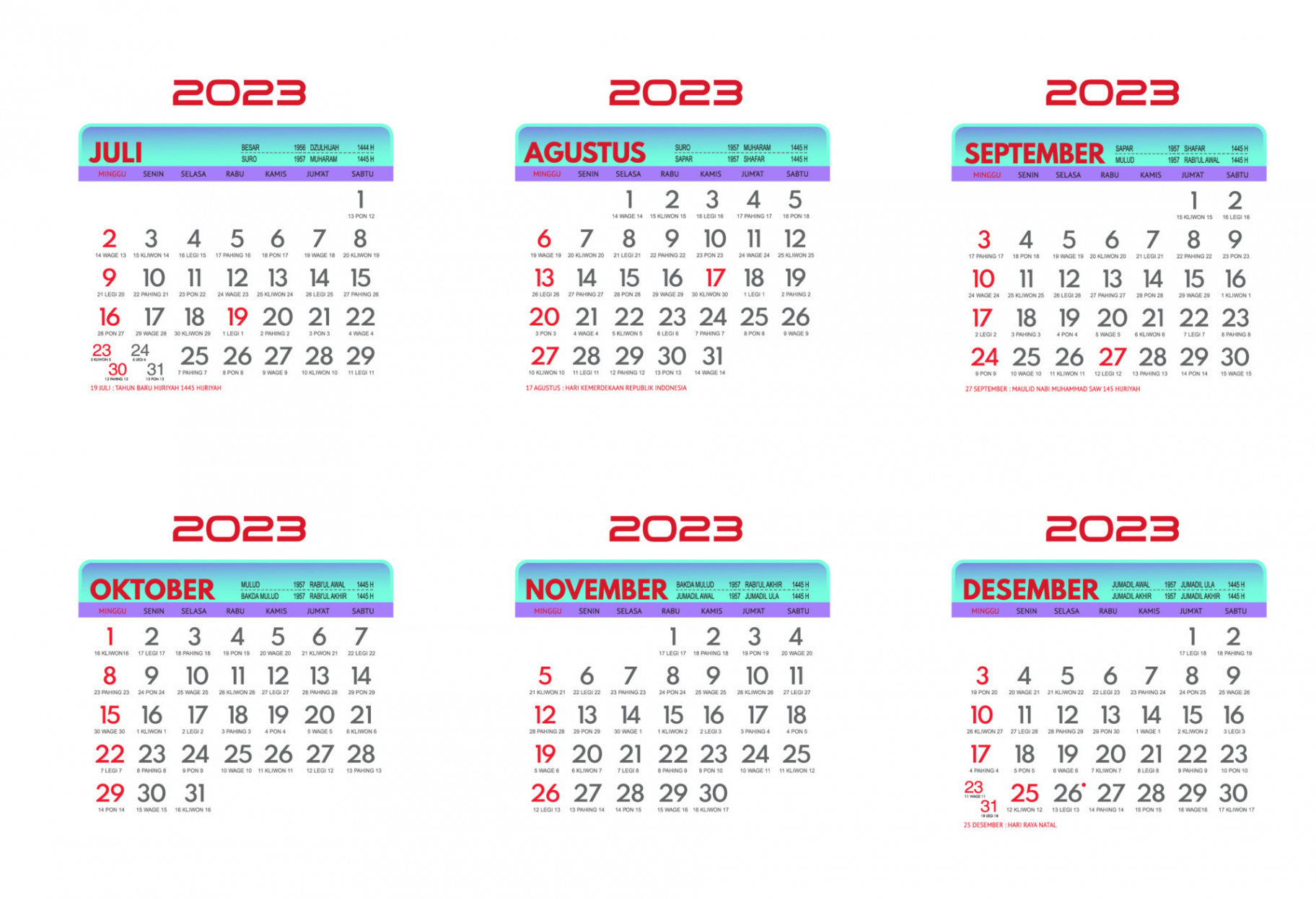 Template Calendar  July to December  Vector Art at