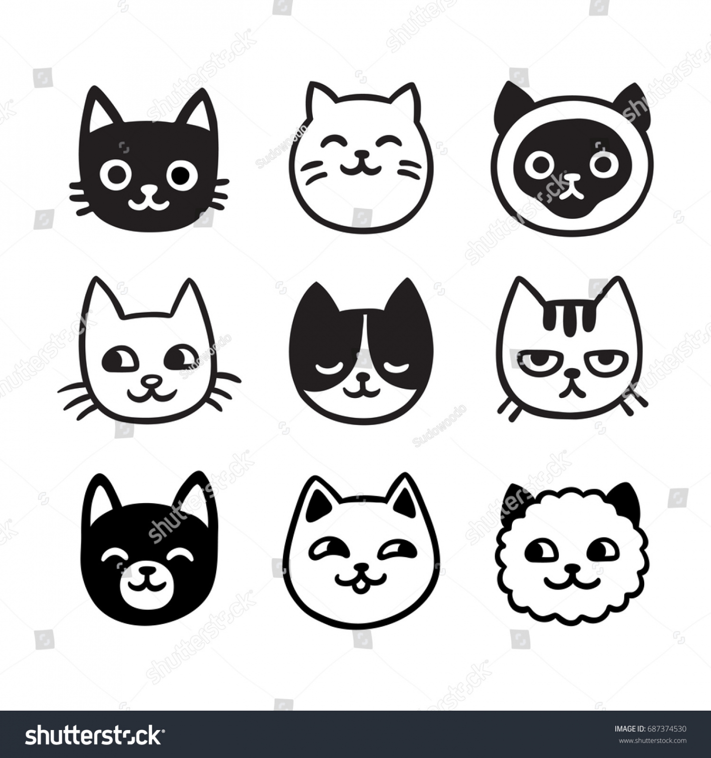 + Thousand Cat Face Portrait Outline Royalty-Free Images, Stock