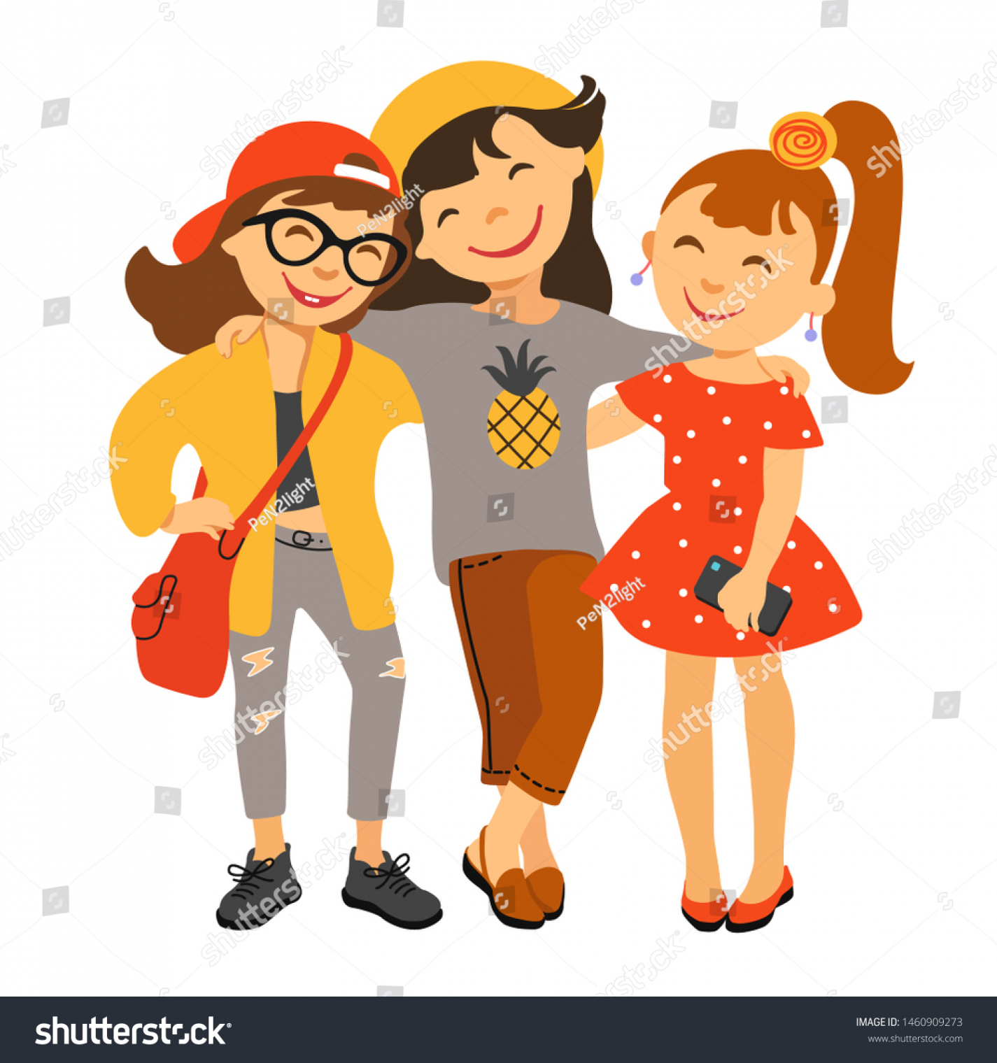 , Three Girl Friends Cartoon Images, Stock Photos, D objects