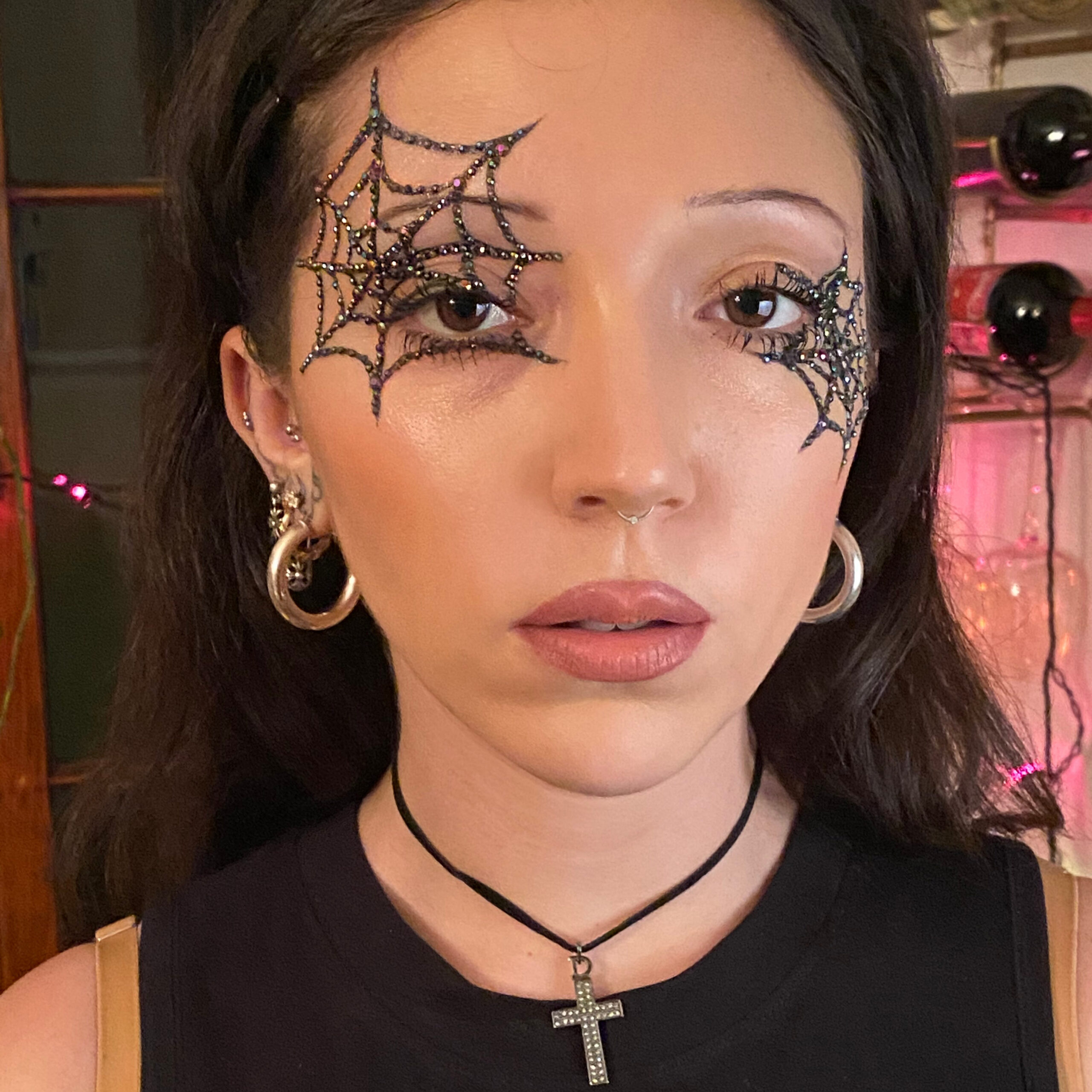 Try Sparkly Spiderweb Makeup for an Easy Halloween Costume