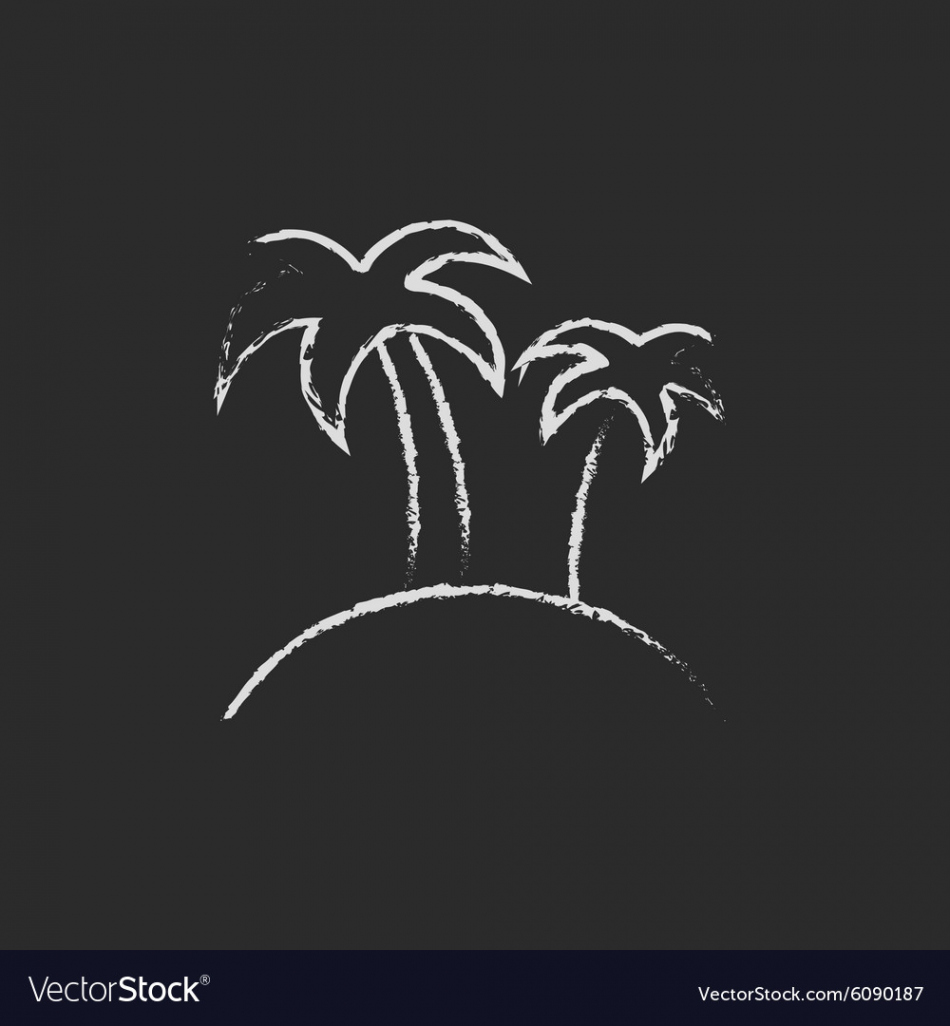 Two palm trees on an island icon drawn in chalk Vector Image