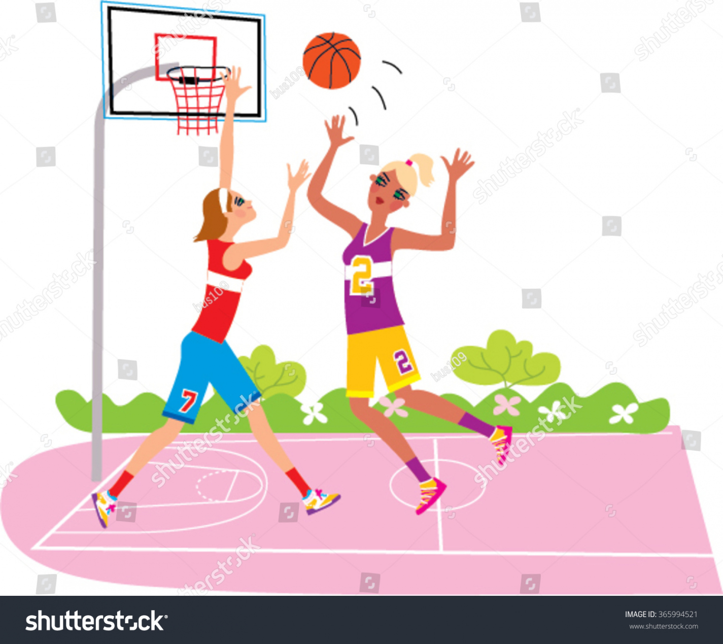 Two Student Girls Playing Basketball Woman Stock Vector (Royalty