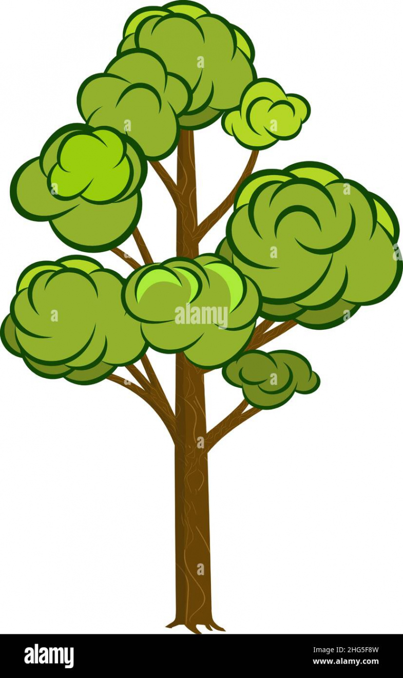 Vector Cartoon tree with nice fluffy crown for Park, Forest and