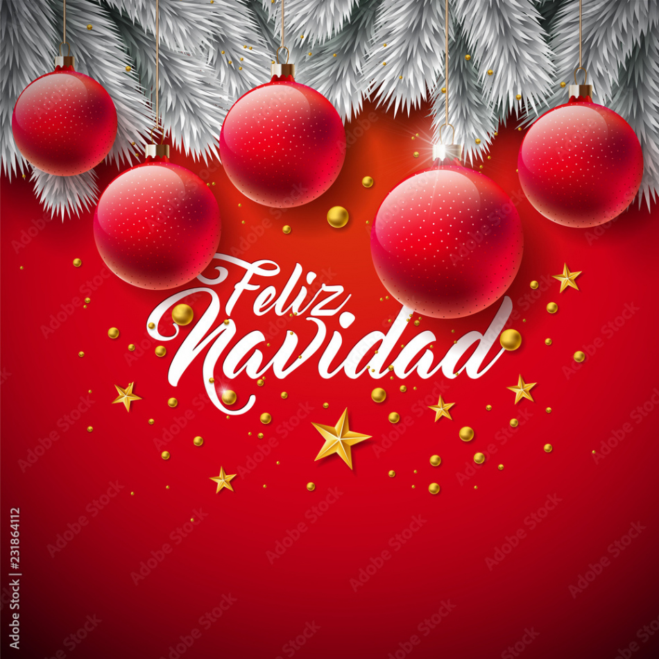 Vector Christmas Illustration with Spanish Feliz Navidad