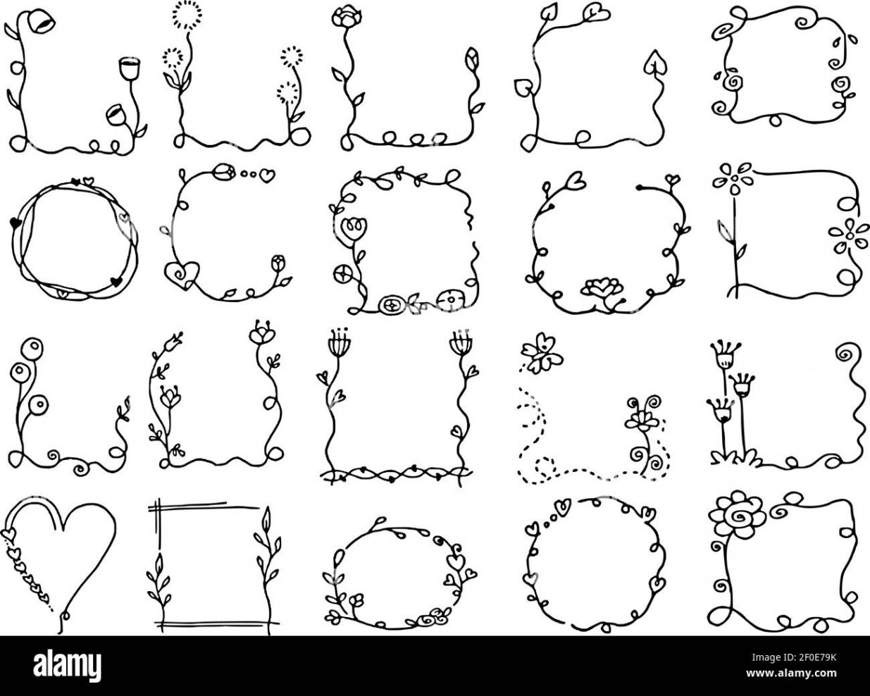 vector drawing flowers border frame card design background Stock