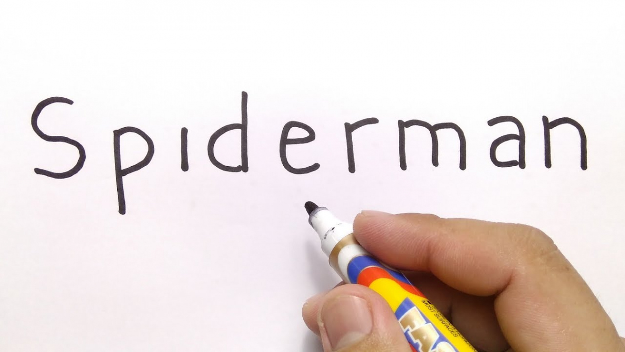 VERY EASY ! How to turn word SPIDERMAN into CARTOON for kids / learn how to  draw