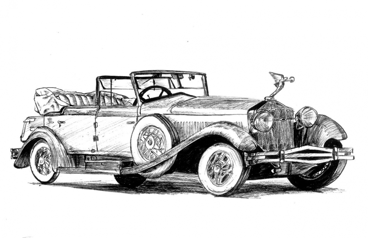 Vintage Car drawing, sketch Pen & Ink  Car sketch, Car drawing