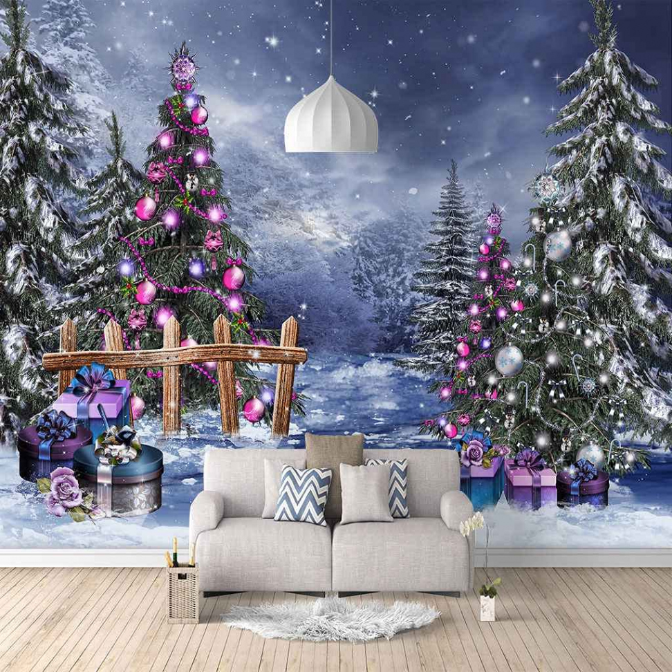 VITICP Modern Design Photo Background D Elegance Wallpaper Christmas Cedar  Landscape Boy Girl Wall Sticker for Bedroom Living Room TV Background Wall