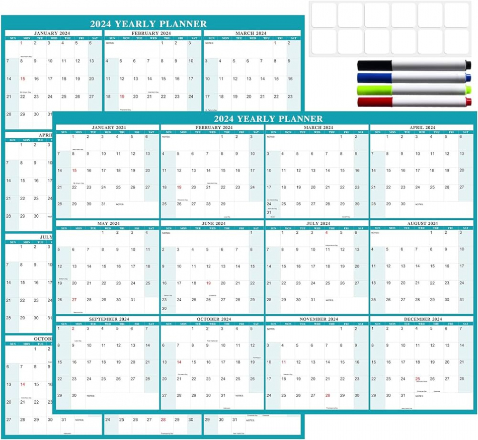 Wandkalender , trocken abwischbar,  Monate, Whiteboard-Kalender,  Januar – Dezember 1 x  cm, große Blöcke mit Julianischen Daten,  perfekter