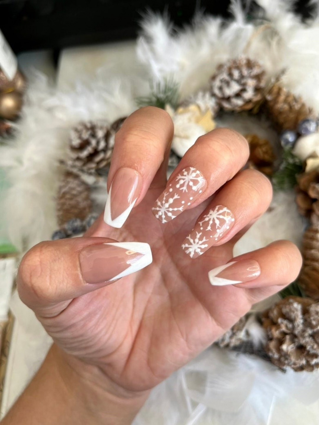 Weiße French Christmas Nails Christmas Press on Nails