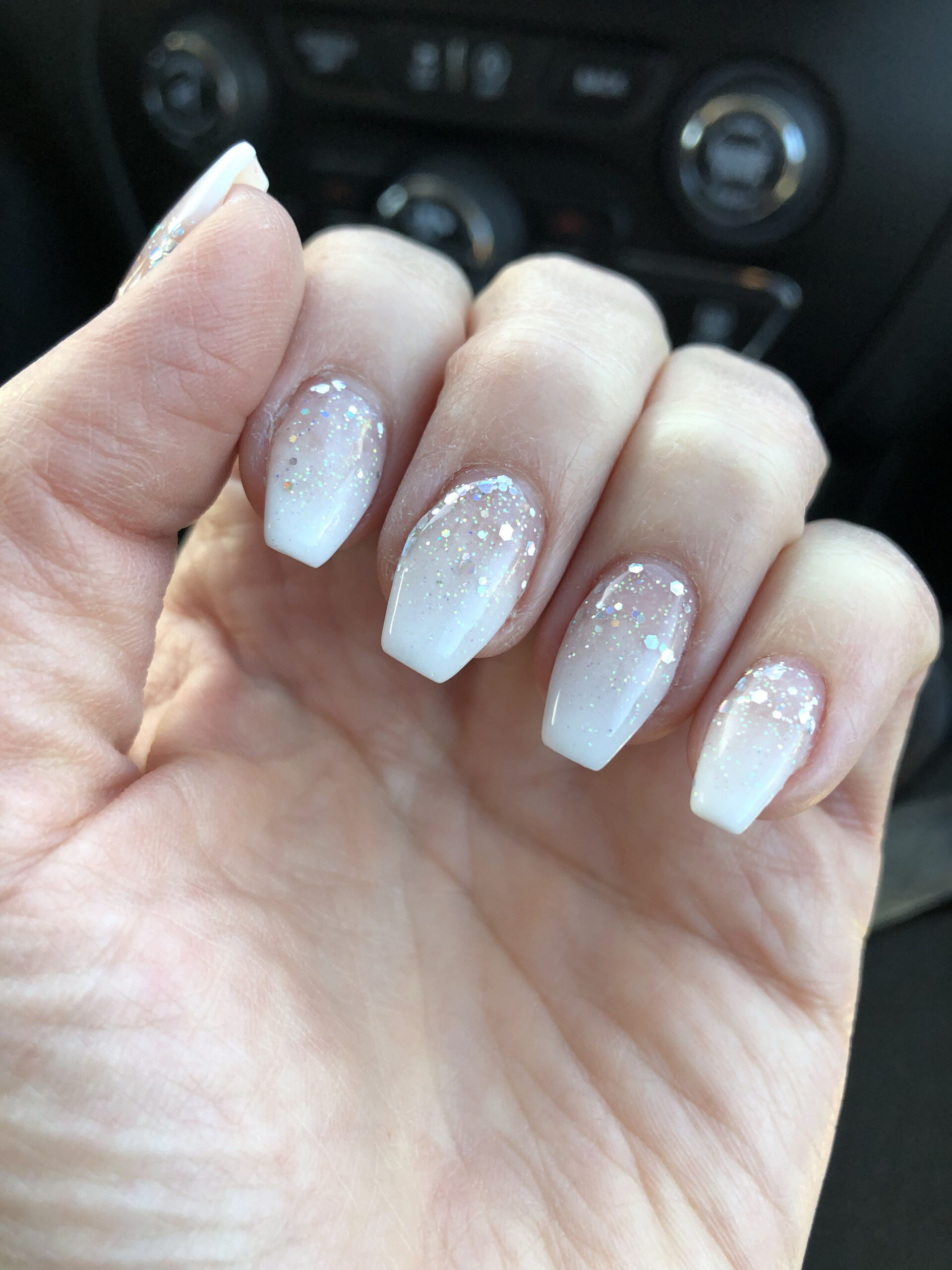 White Christmas nails  White sparkle nails, White sparkly nails