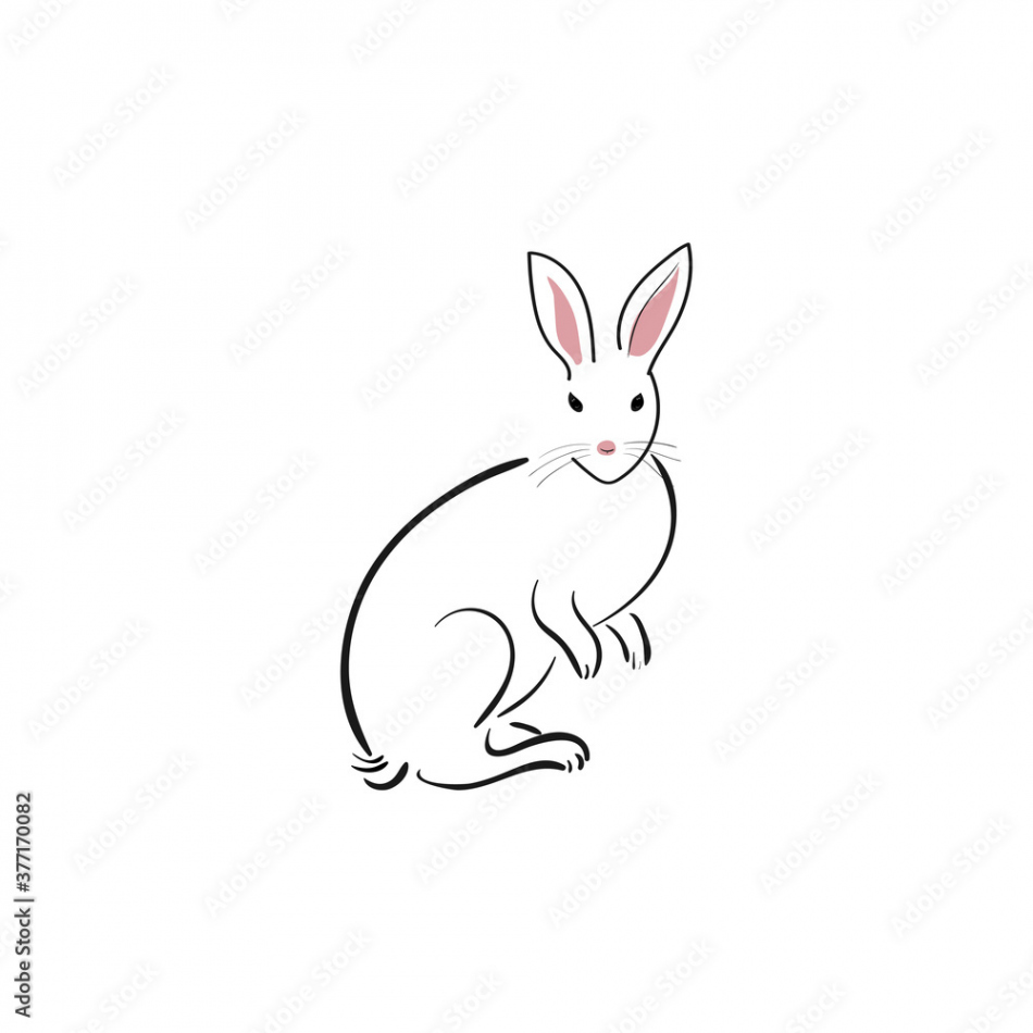 White rabbit in japanese style on a white background