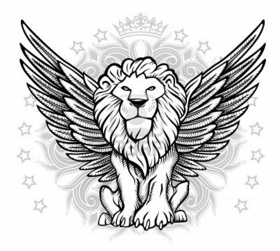 Winged Lion Front View Drawing  Lion tattoo, Lion king tattoo