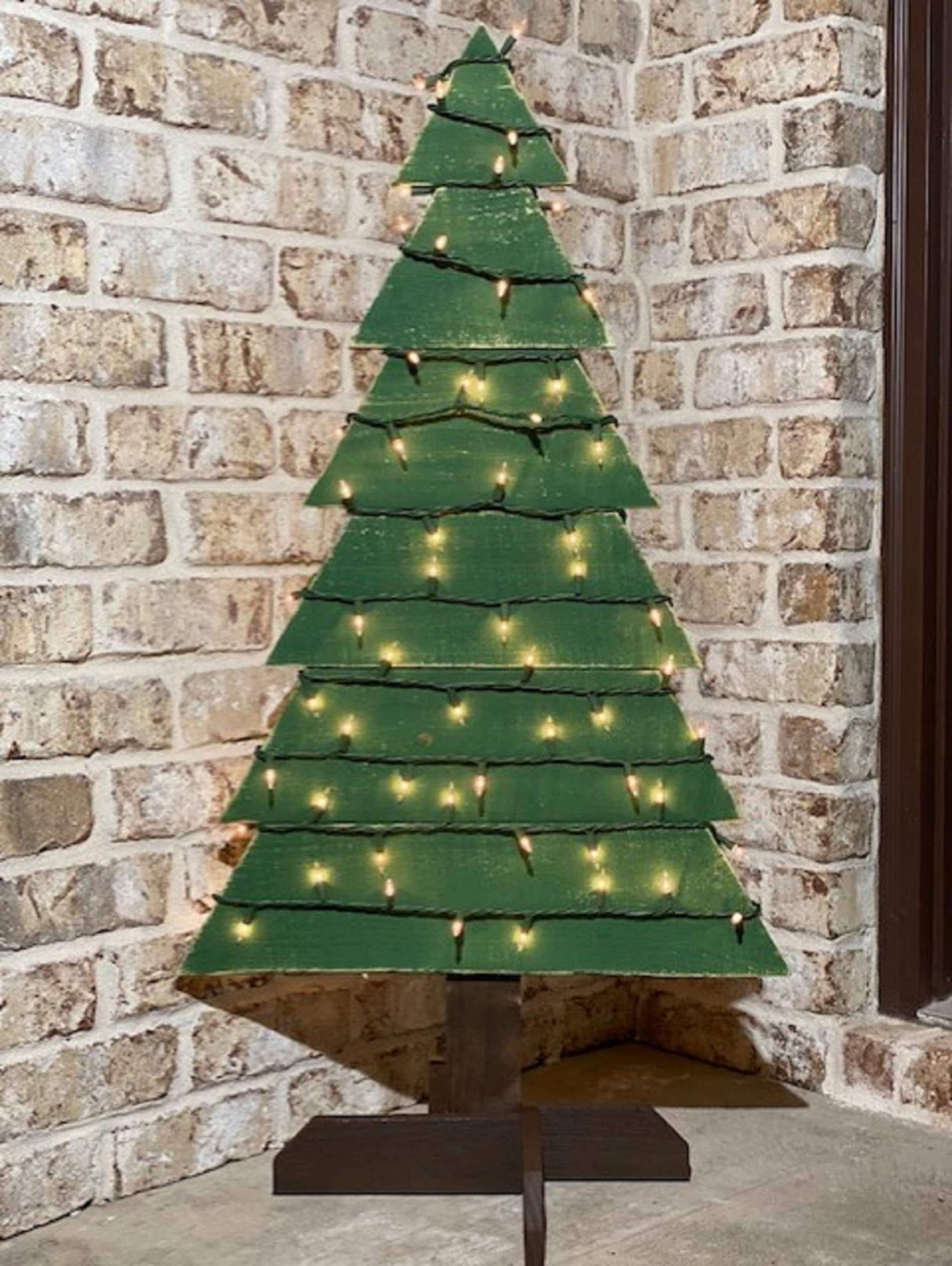 Wood Christmas Tree Farmhouse Christmas Tree Lights Holiday - Etsy