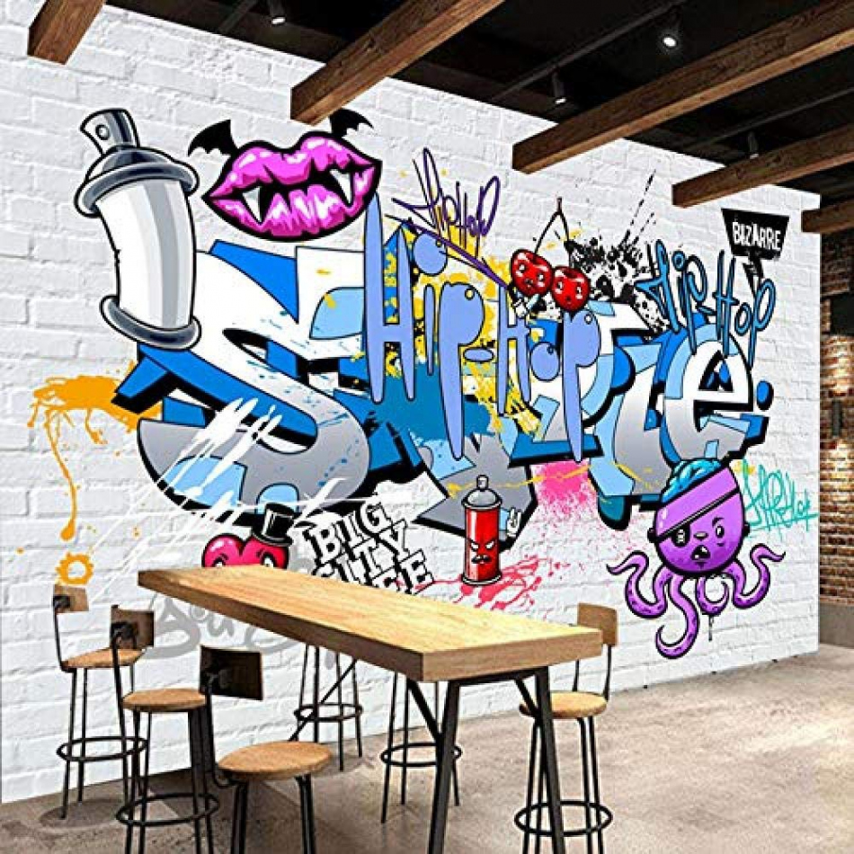 XHXI D Wall Picture Wallpaper Street Art Graffiti Cartoon Hand-Painted  Style Brick Wall Background Decor Wall for Living Room TV Back Photo  Wallpaper