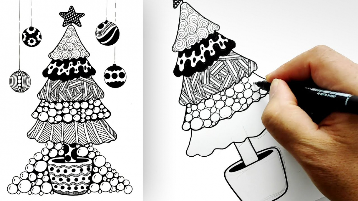 Zentangle Art for beginners , christmas zentangle art , christmas tree from  zentangle art