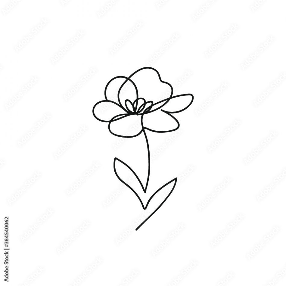 Abstract flower in one line art drawing style