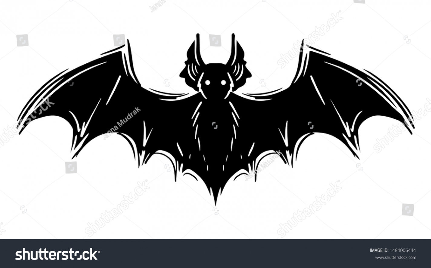 Bat Spread Wings Hand Drawn Silhouette Stock Illustration