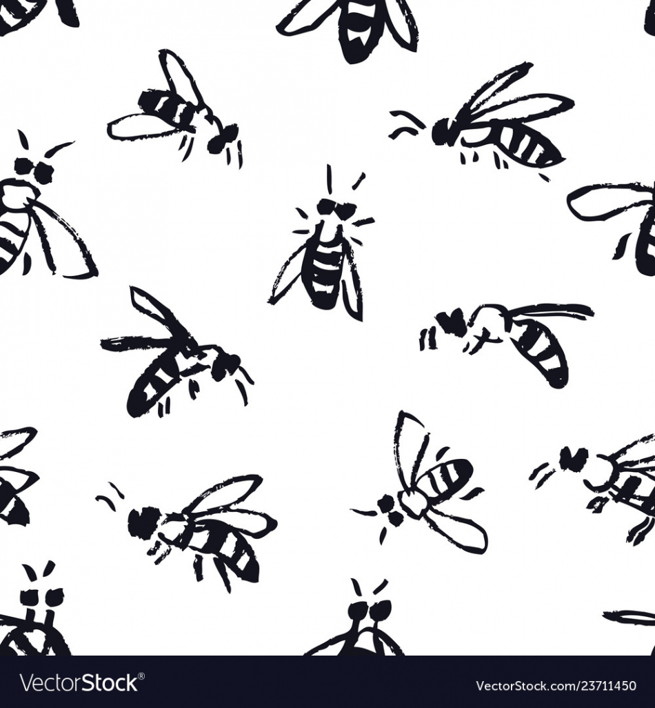 Bees hand drawing background seamless pattern Vector Image