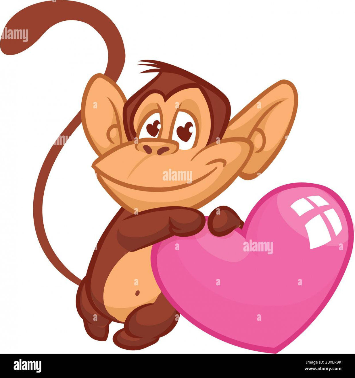 Cartoon cute chimpanzee monkey in love and holding a love heart