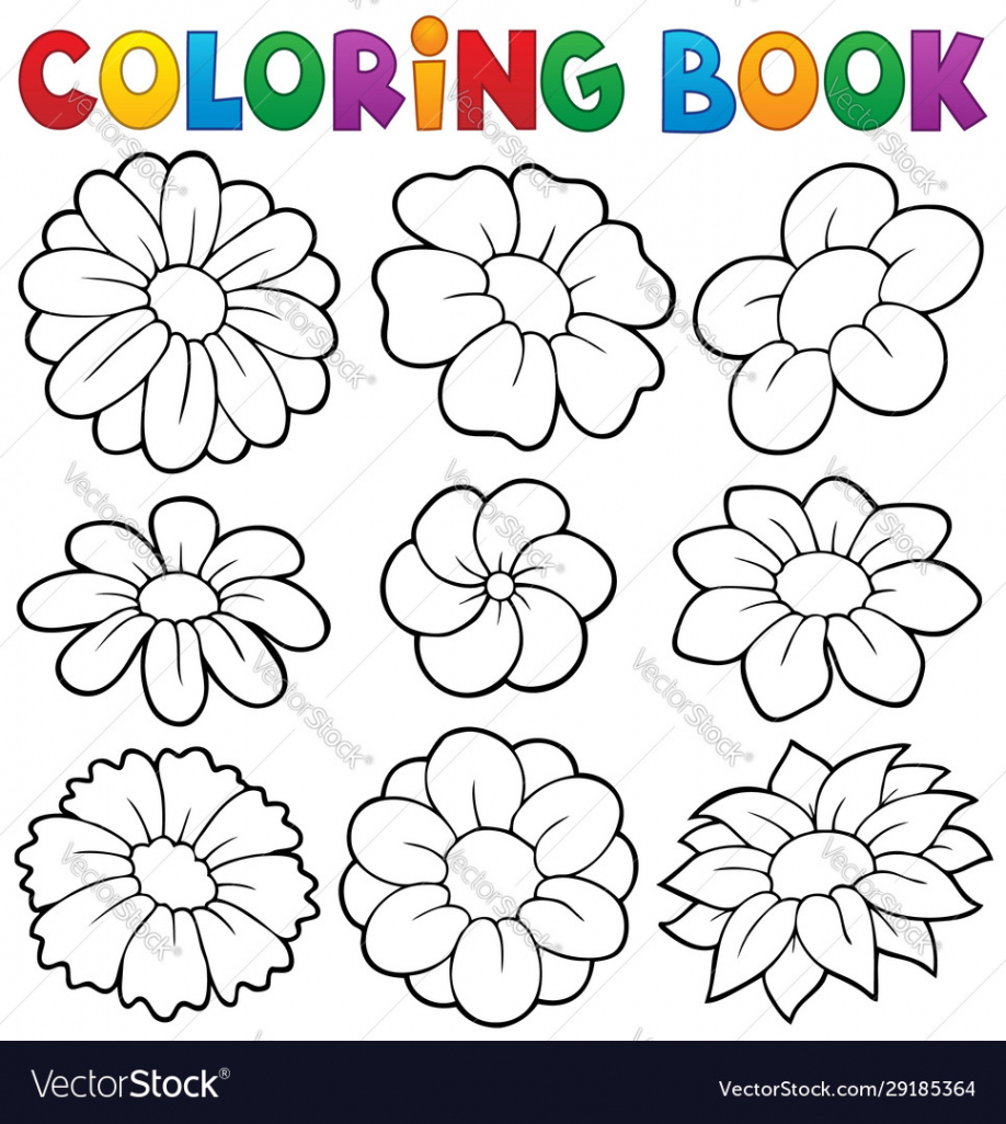 Coloring book with flower theme  Royalty Free Vector Image