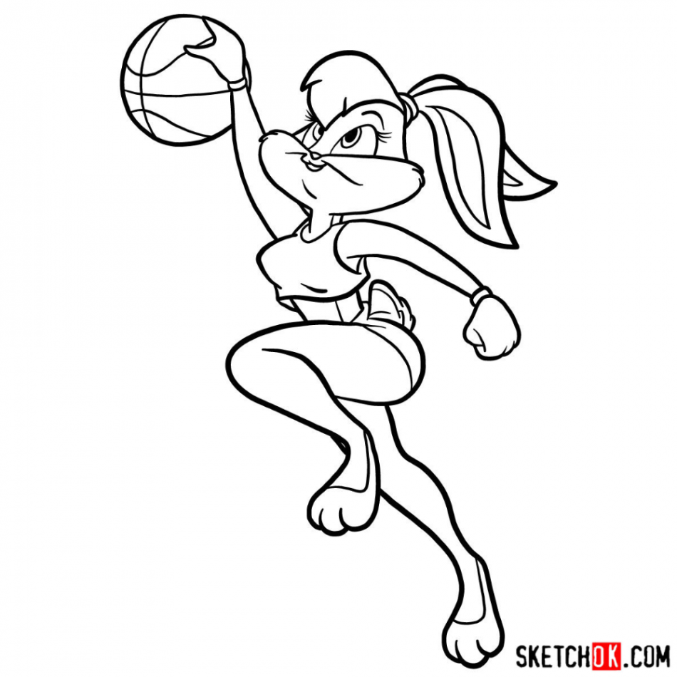 Cómo dibujar a Lola Bunny jugando baloncesto - SketchOk