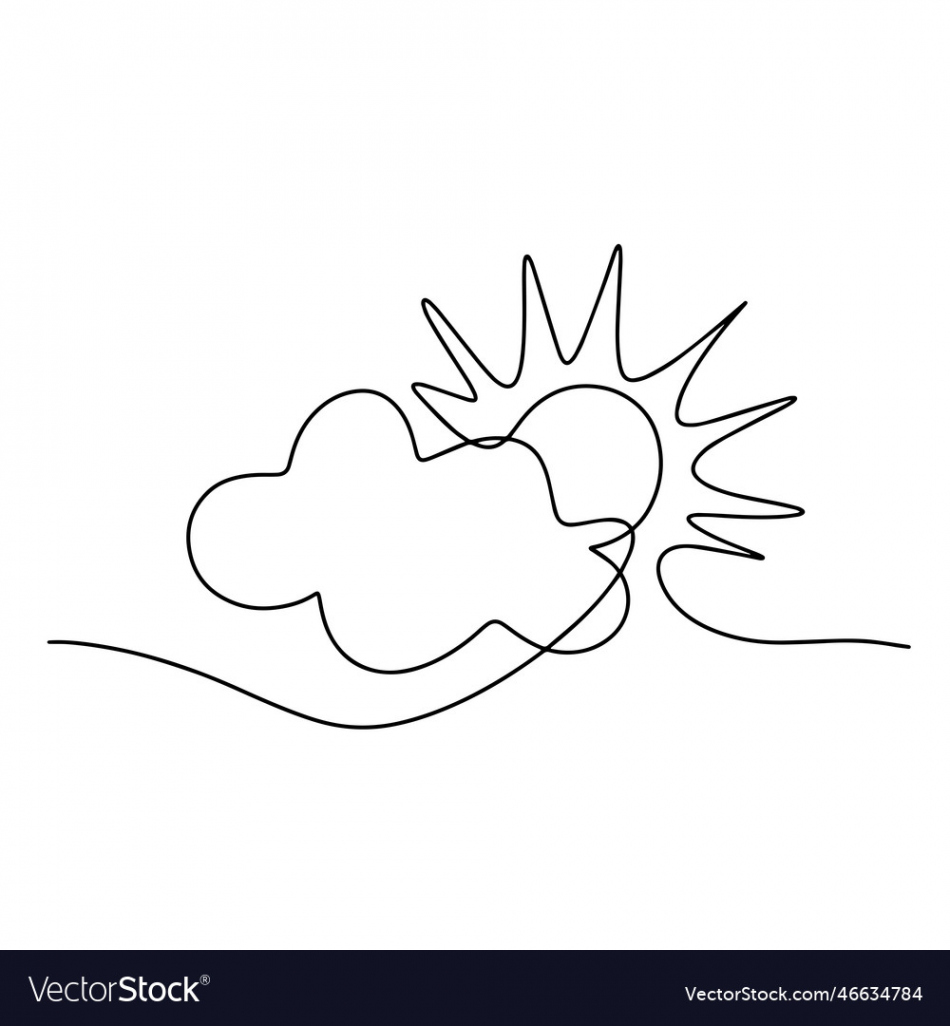 Continuous line sun cloud art single sketch Vector Image