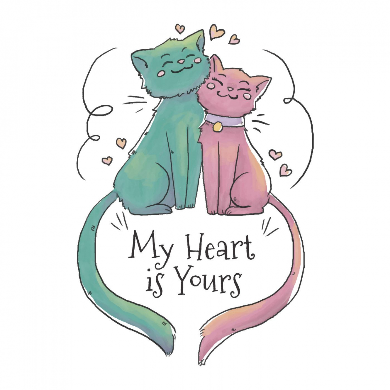 Cute Cat Couple Falling In Love With Heart Floating  Cat drawing