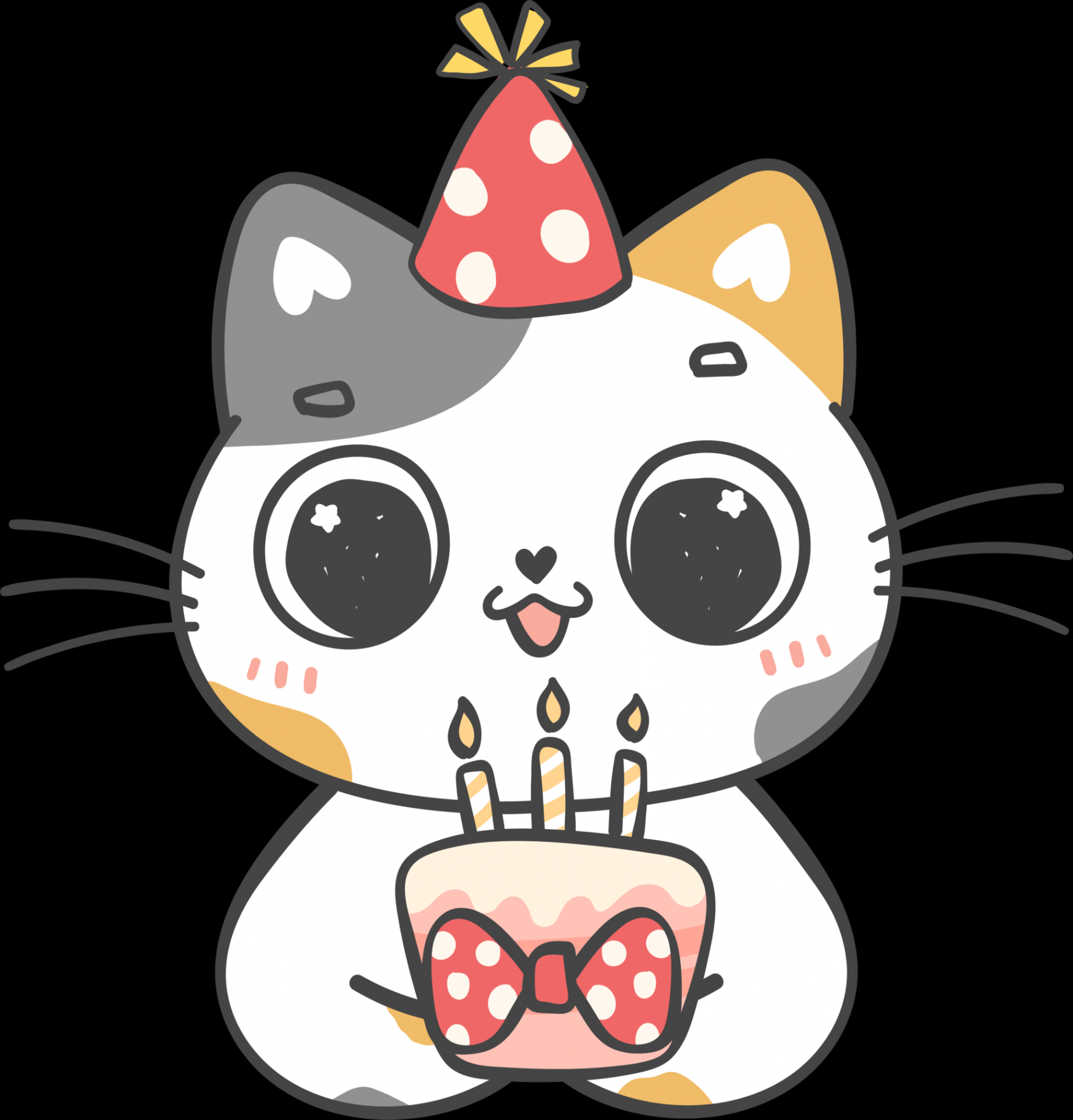 Cute playful happy birthday cat kitten celebrating party cartoon