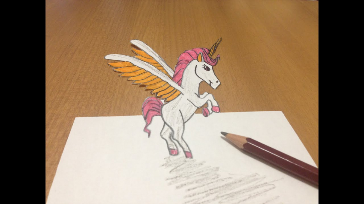 D Unicorn Drawing - Anamorphic Illusion