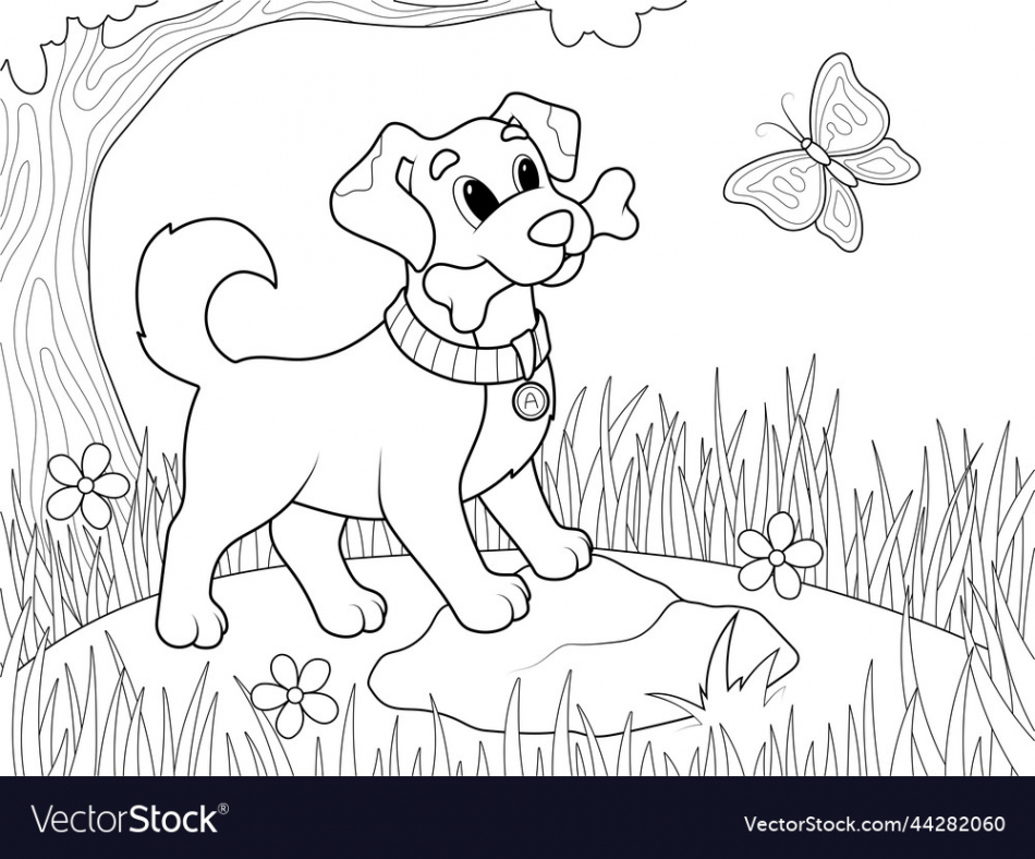 Dog with a bone in his mouth the park nature Vector Image