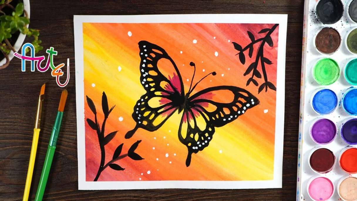 EASY Butterfly Scenery - Drawing with watercolor - Step by Step