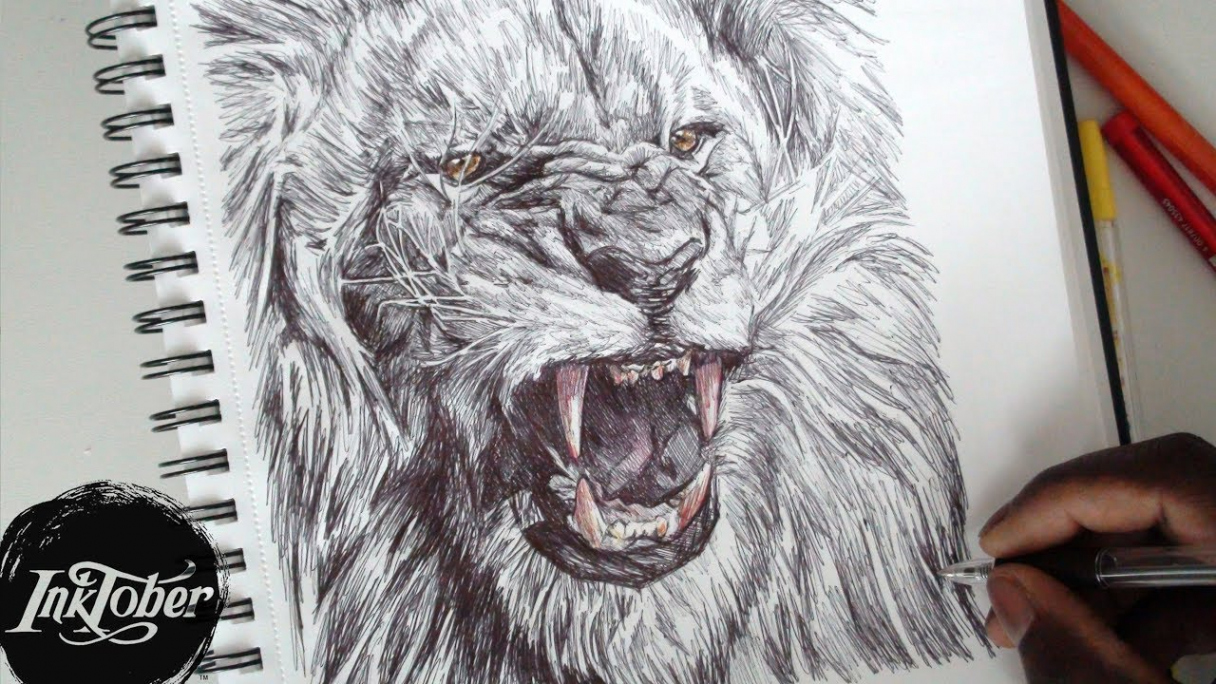 EPIC LION ROAR PEN DRAWING - INKTOBER DAY  (017)