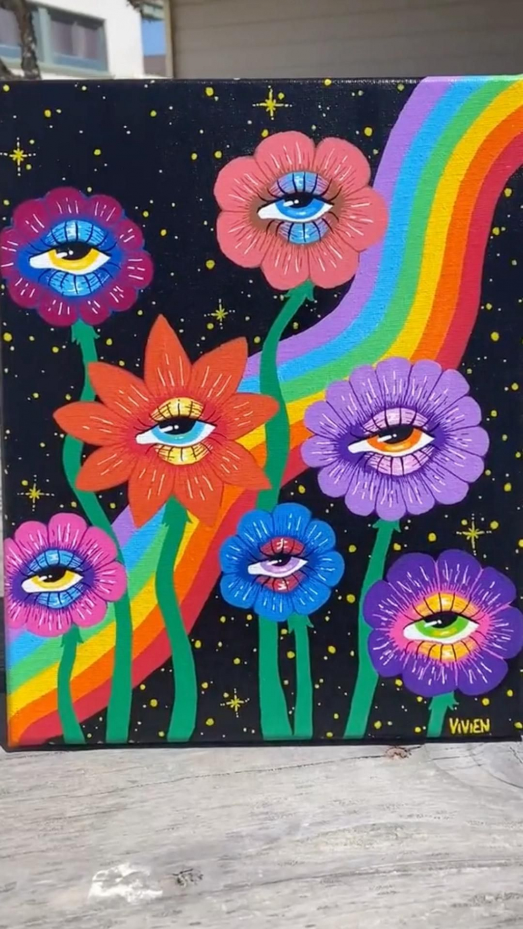 eye flowers👁🌸🌈  Hippie painting, Diy canvas art painting, Art