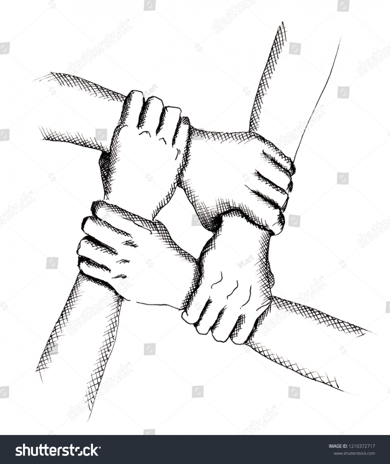 Four Hands Joined Together Concept Team: Stockillustration