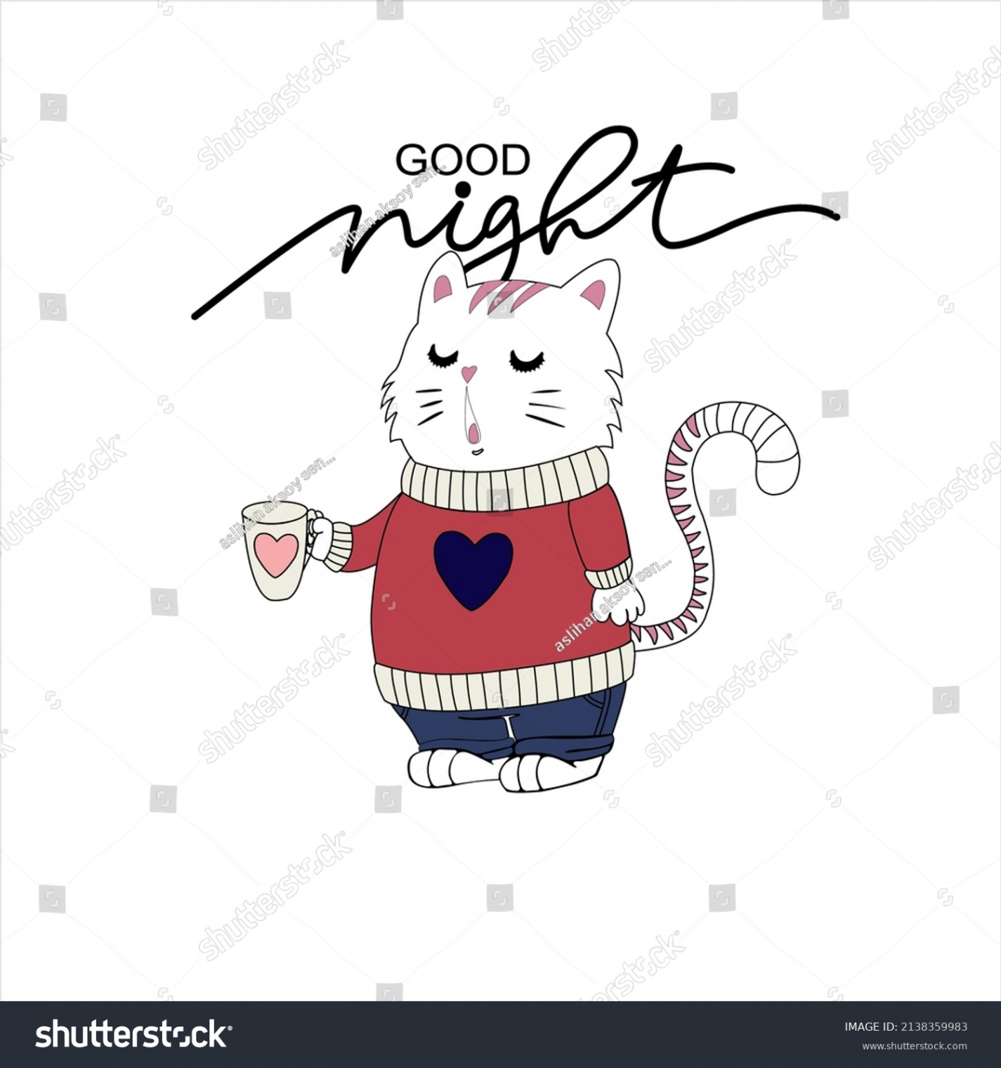 Good Nightgood Night Sleeping Cat Vector Stock Vector (Royalty