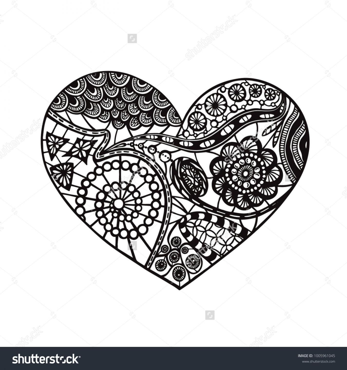 Hand Draw Doodle Heart Black White Stock Vector (Royalty Free