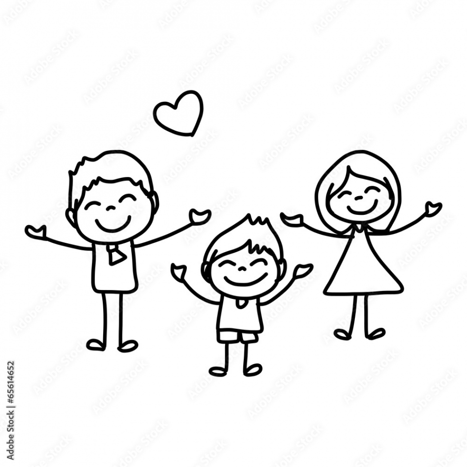 hand drawing cartoon happy family Stock-Vektorgrafik  Adobe Stock