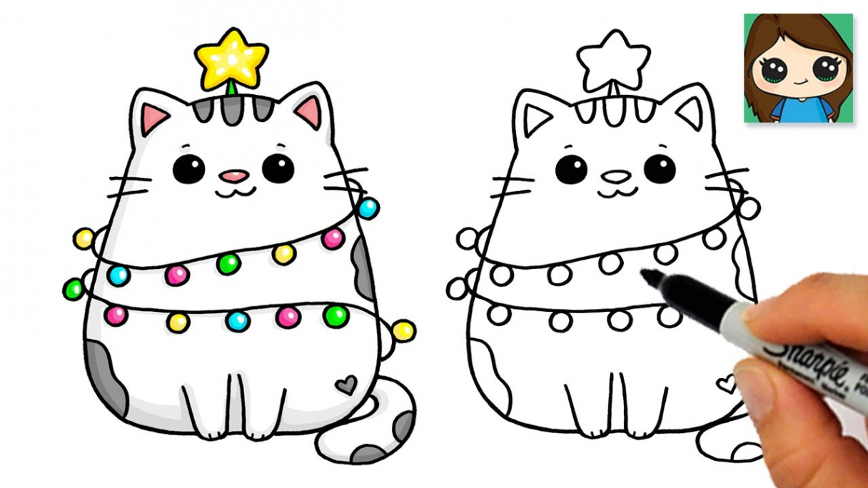 How to Draw a Christmas Cat Easy 🎄