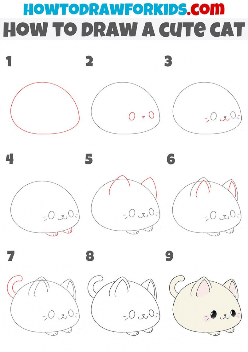 How to Draw a Cute Cat - Easy Drawing Tutorial For Kids  Simple