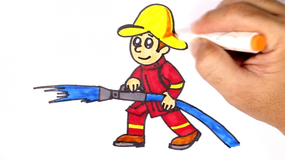 How to Draw a Fireman Learning Colors for kids