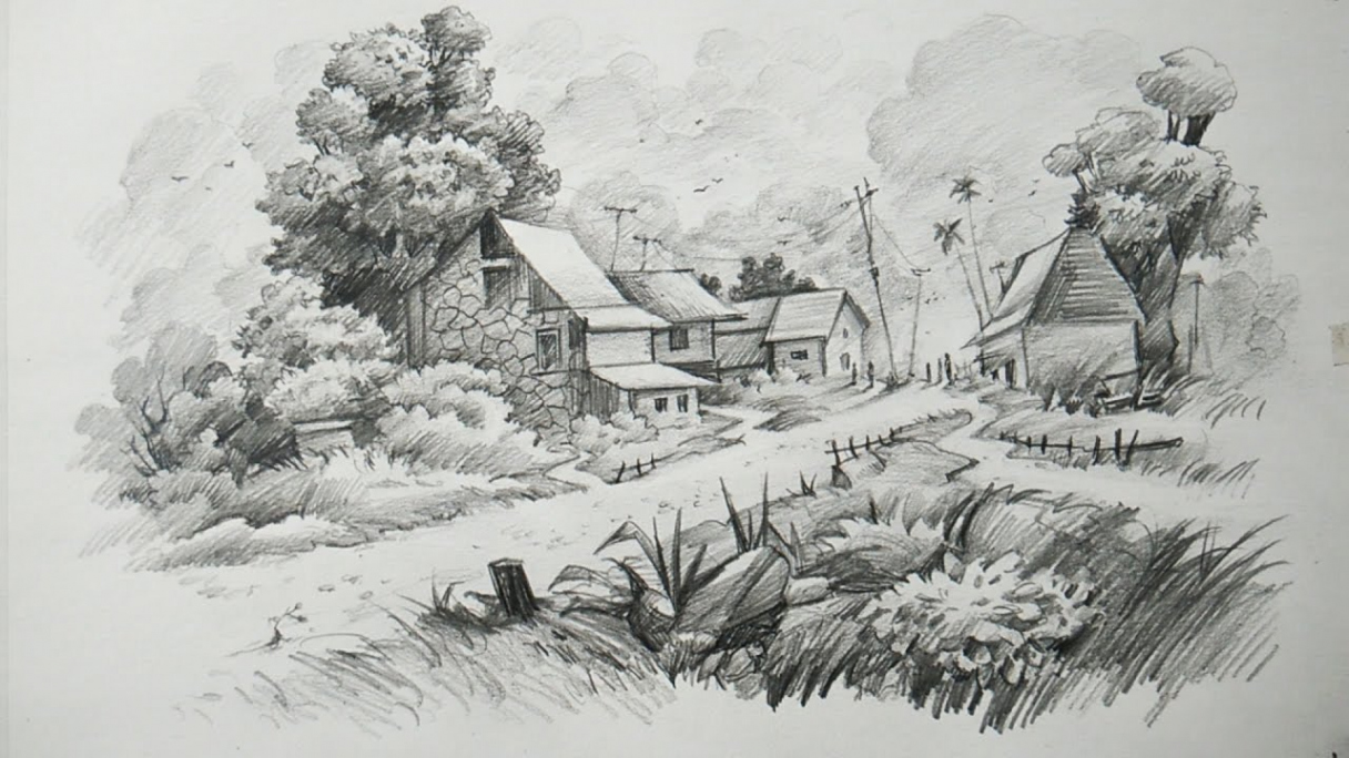 How To Draw A Landscape With Pencil Art