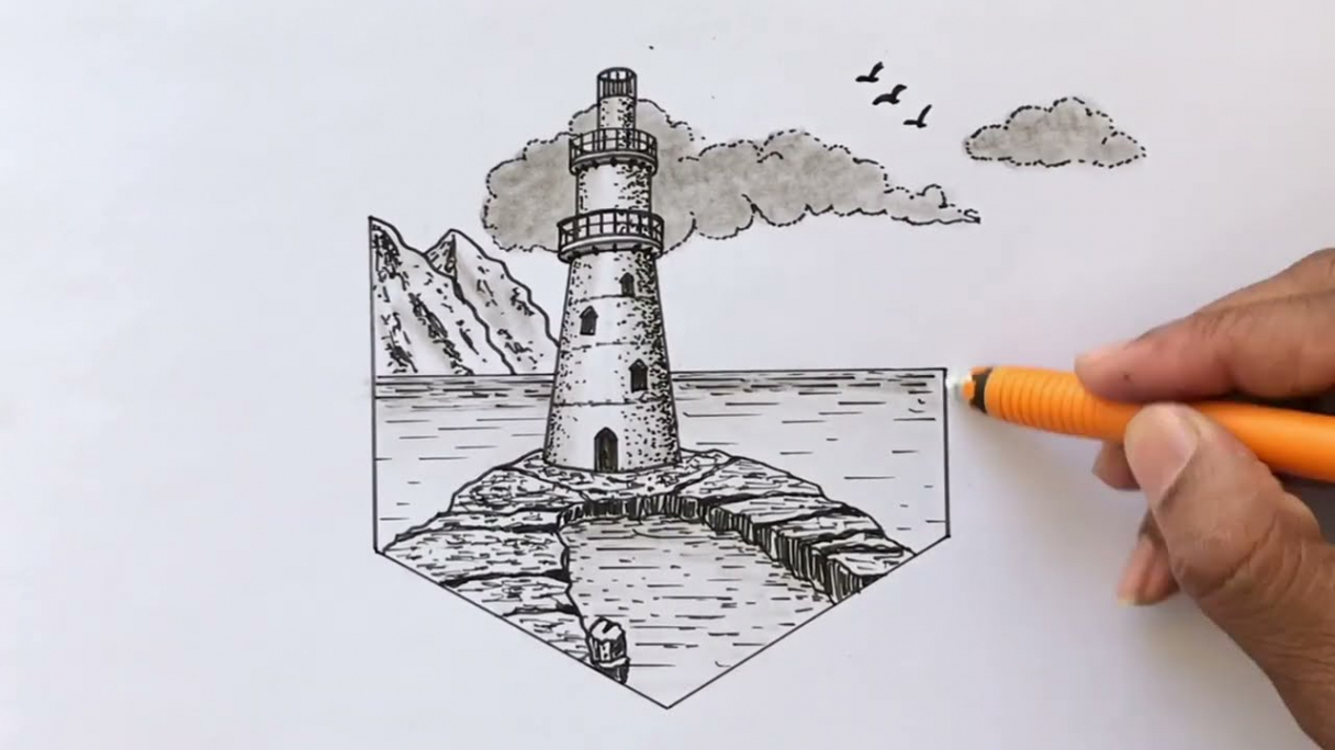 How to Draw a Lighthouse Landscape