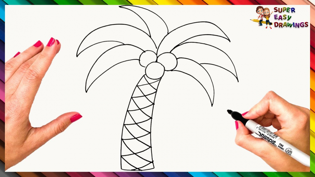 How To Draw A Palm Tree Step By Step 🌴 Palm Tree Drawing Easy