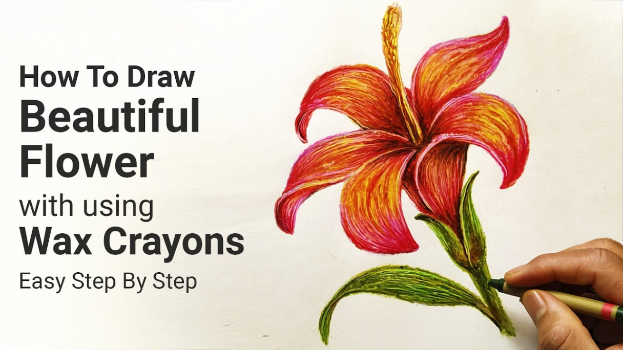 How To Draw Beautiful Flower with Using Wax Crayons  Easy Step By Step   Art Tutorial