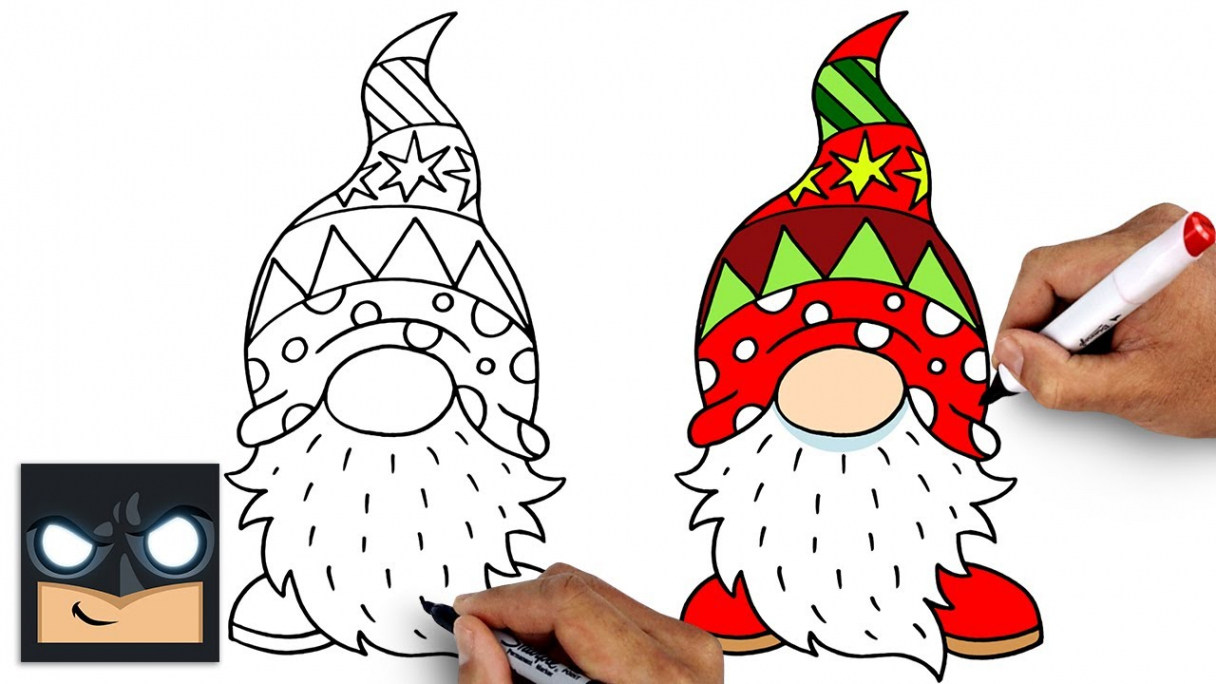 How To Draw Christmas Gnome  Christmas Draw & Color Tutorial