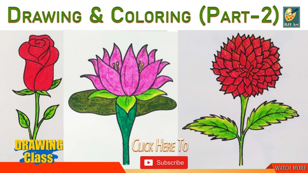 How to draw Flower Rose, Lotus, Dahlia l Kids Drawing Class l Easy Drawing  Part