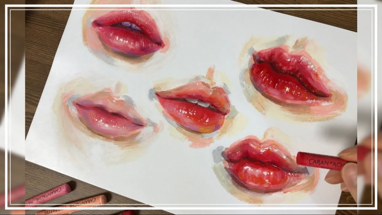 How to draw glossy lips with Oil Pastel  Caran d’ache & Sennelier